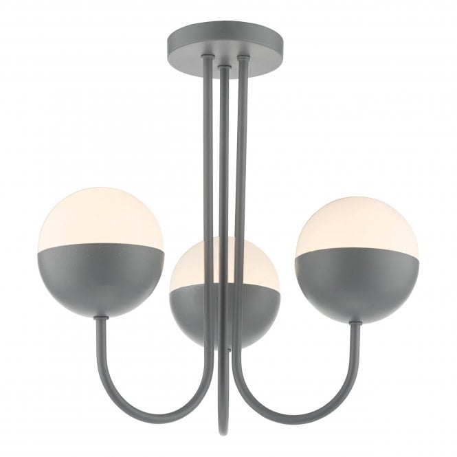 Dar Lighting Dar Lighting Andre 3 Light Semi Flush Ceiling Light In Grey With Opal Glass Shades